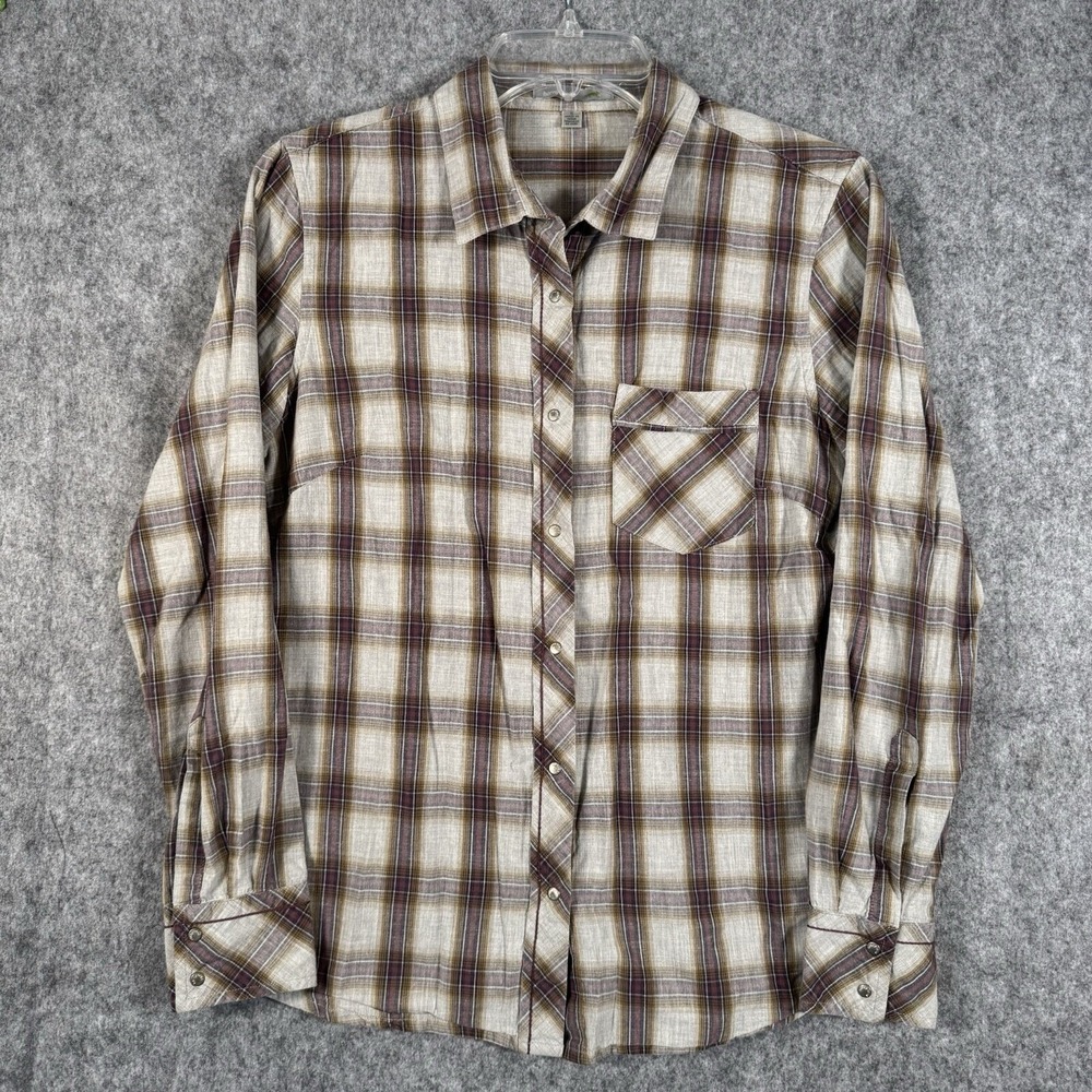 Horny Toad Shirt Womens Small Plaid Long Sleeve Pearl Snap Pocket Outdoor Hiking
